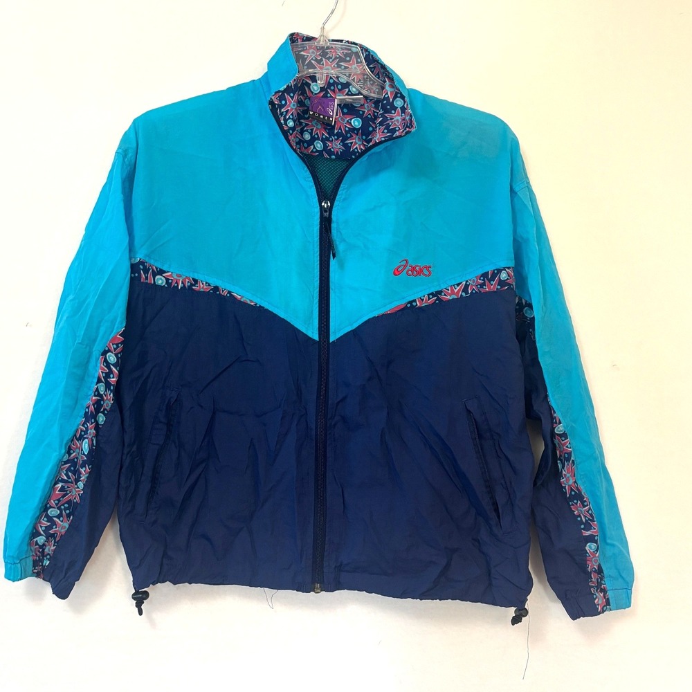 Vintage Asics Windbreaker teal purple‎ 80s Women's Medium